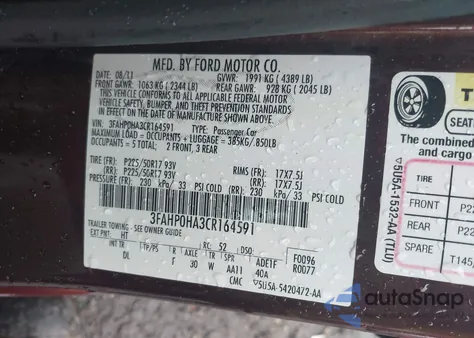 2012 Ford Fusion Se из США, поврежденный, VIN 3FAHP0HA3CR164591